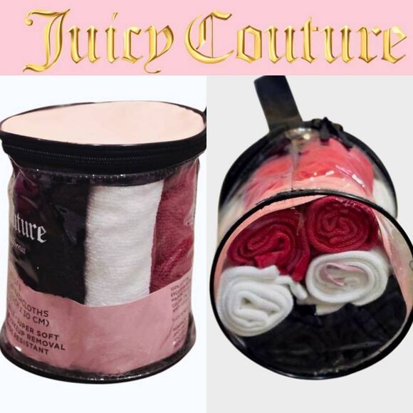 Juicy Couture Home Set of 6 Cotton Washcloths- Red/White/Black - Picture 1 of 7